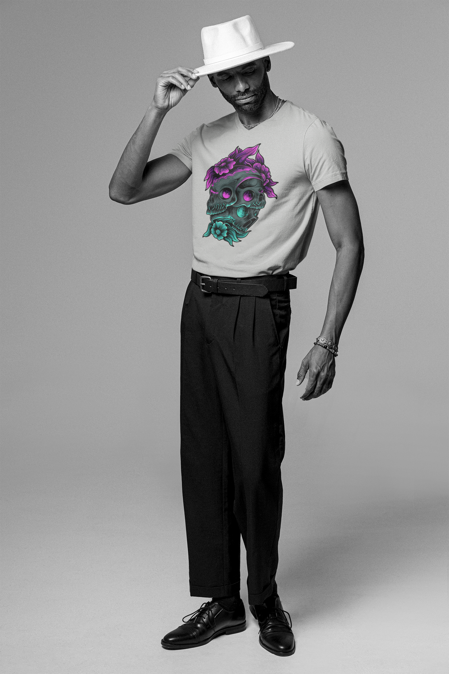 Neon Skull Bloom T-Shirt: Embrace the Dark Elegance