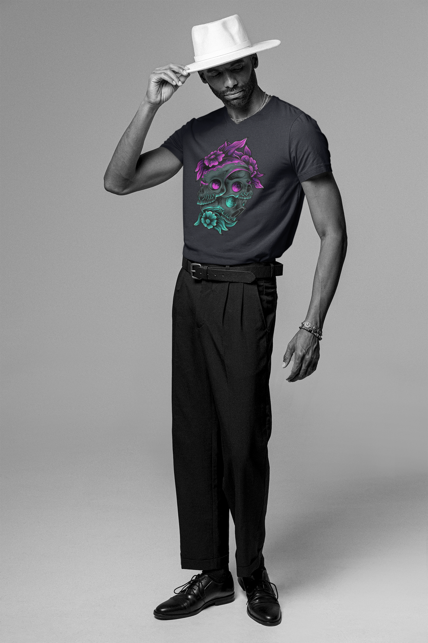 Neon Skull Bloom T-Shirt: Embrace the Dark Elegance