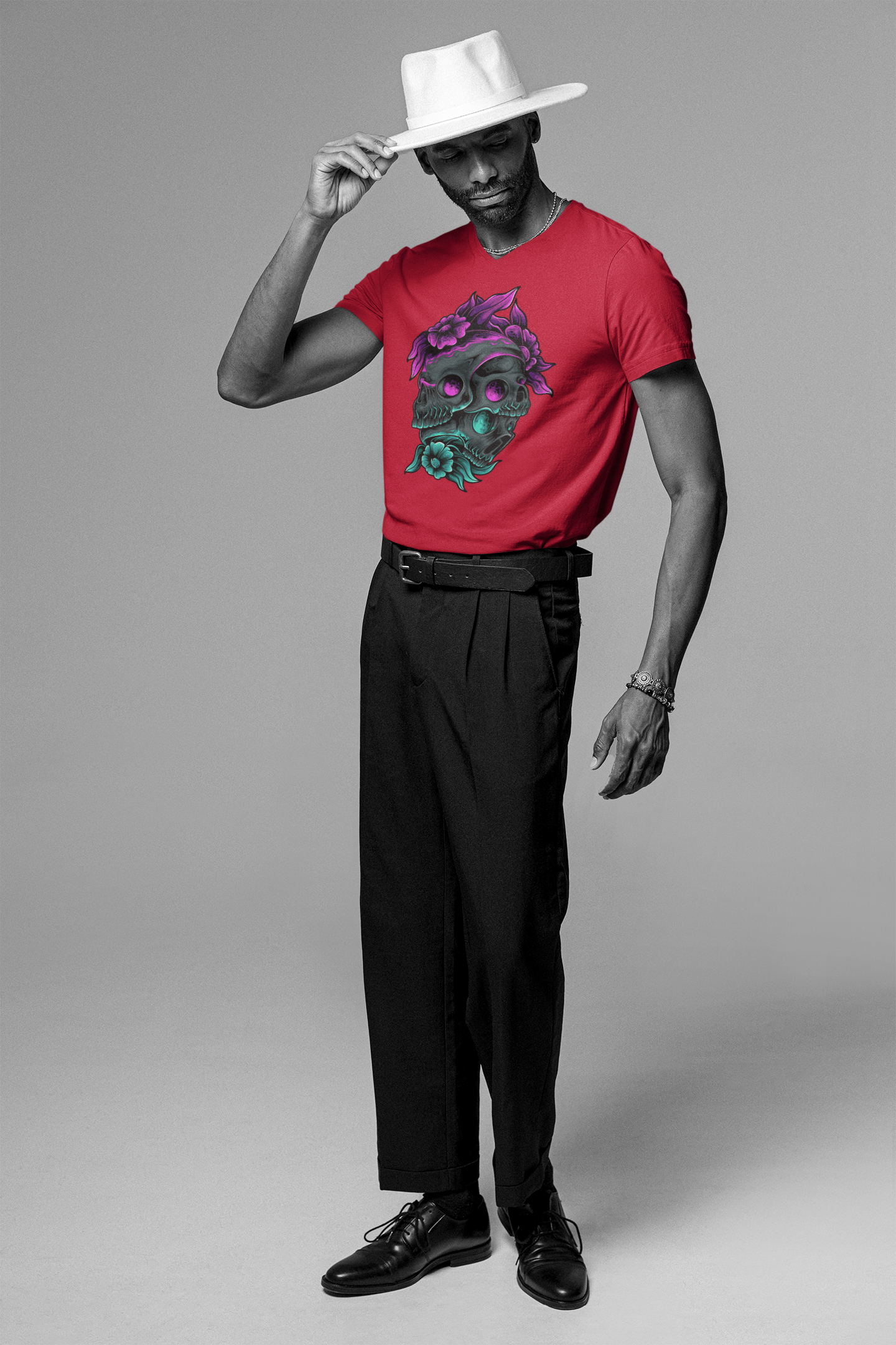 Neon Skull Bloom T-Shirt: Embrace the Dark Elegance
