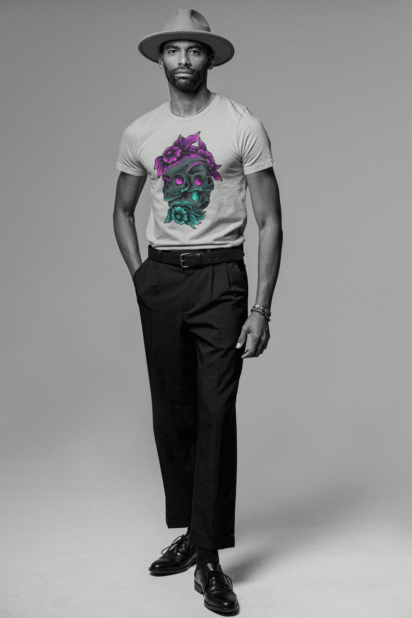 Neon Skull Bloom T-Shirt: Embrace the Dark Elegance