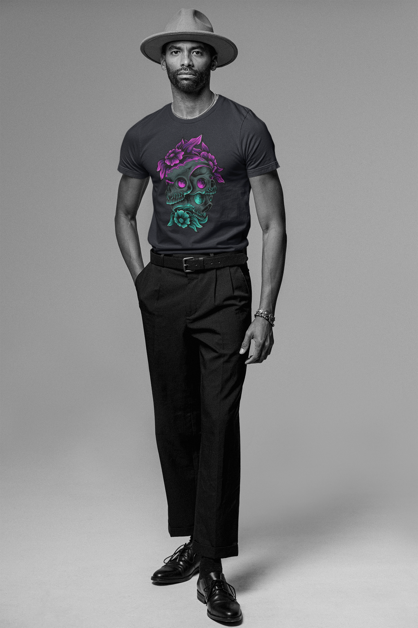 Neon Skull Bloom T-Shirt: Embrace the Dark Elegance