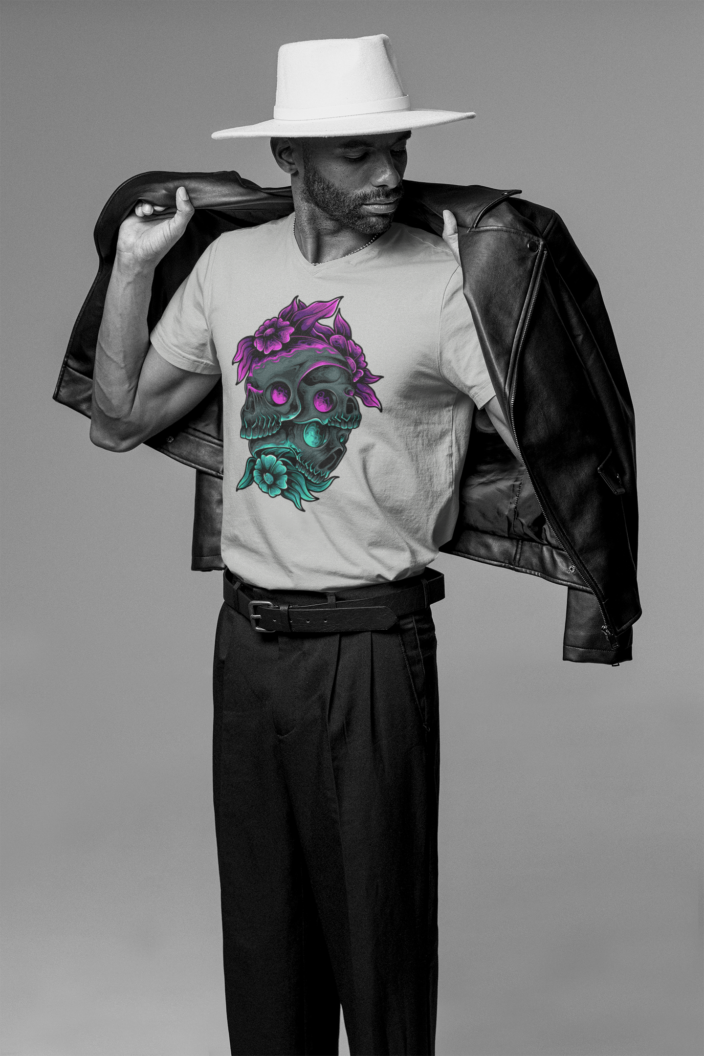 Neon Skull Bloom T-Shirt: Embrace the Dark Elegance