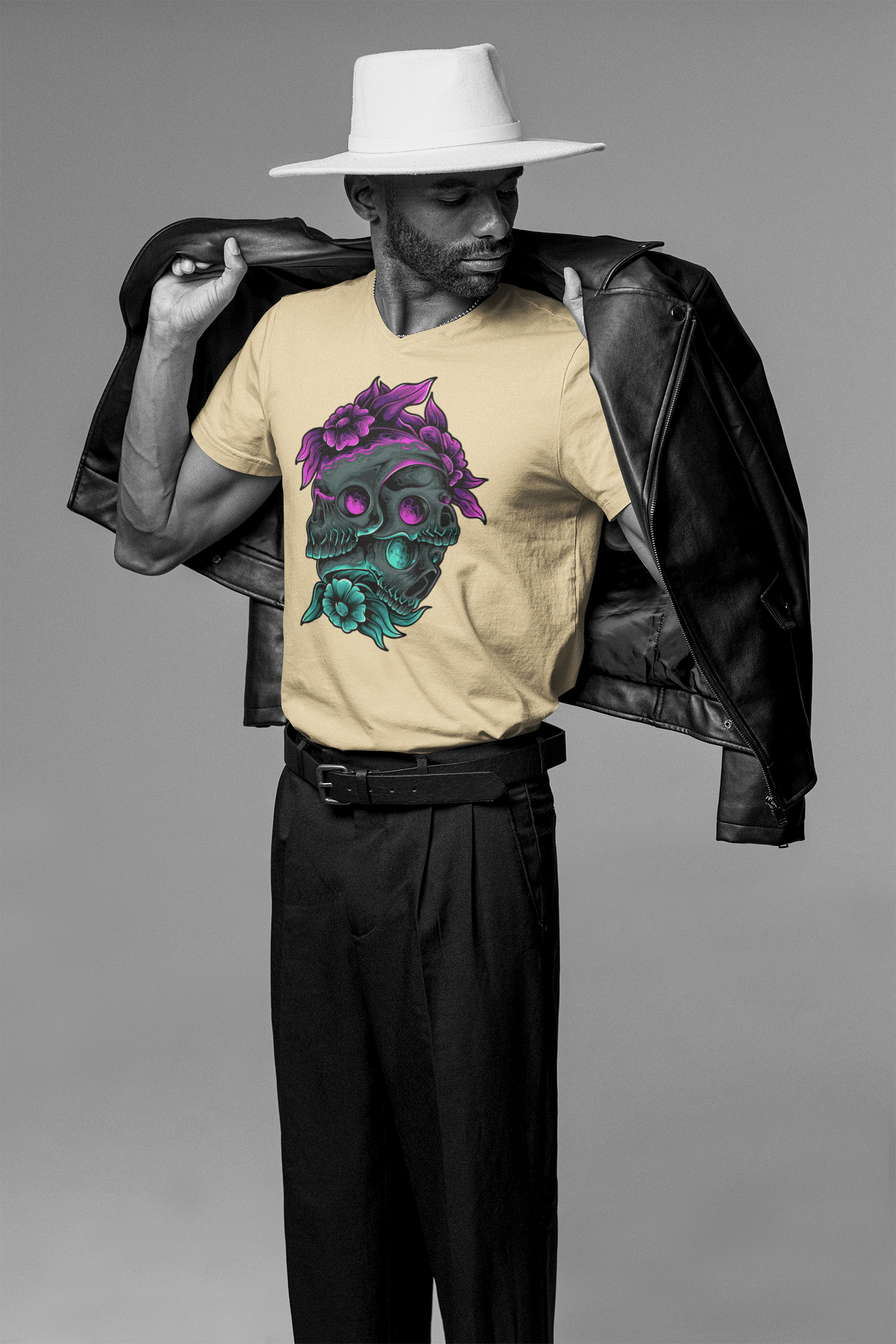 Neon Skull Bloom T-Shirt: Embrace the Dark Elegance