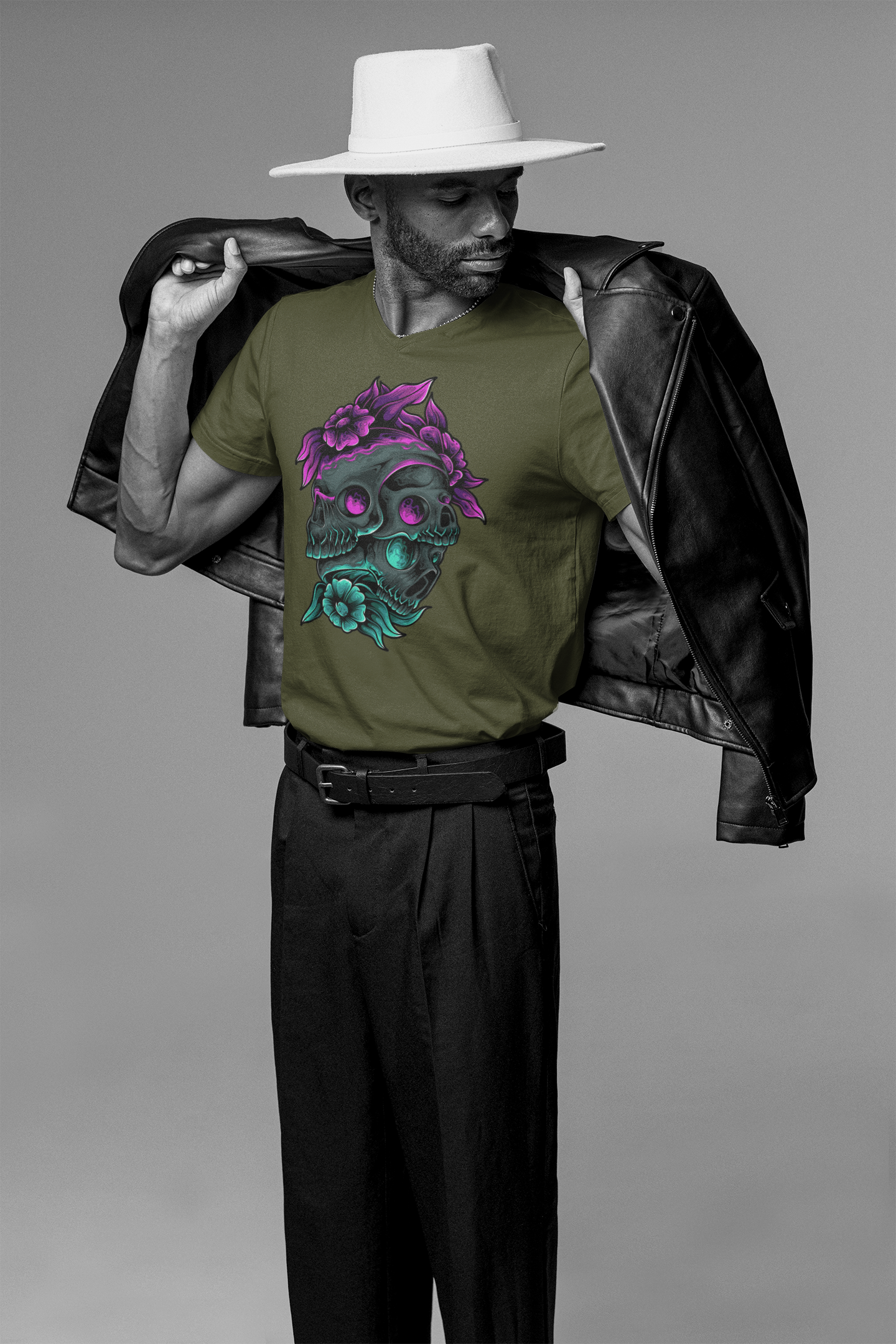 Neon Skull Bloom T-Shirt: Embrace the Dark Elegance